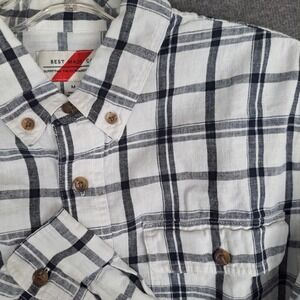 Best Made Co Shirt Mens Medium‎ Linen Cotton Blend White Black Button Down Plaid